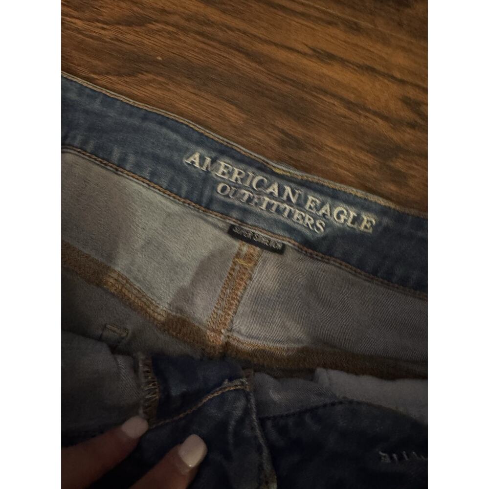 American Eagle Super Hi-Rise Shortie Stretch Blue Denim Shorts Plus Size 18 - Picture 8 of 12